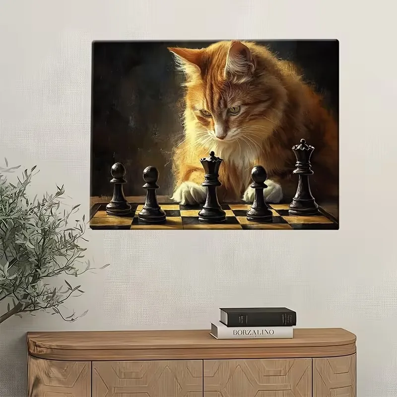 Retro Cat Chess Poster and Prints Animal Art Canvas Painting Wall Art Picture for Living Room Home Decor Cuadros No Frame view 3