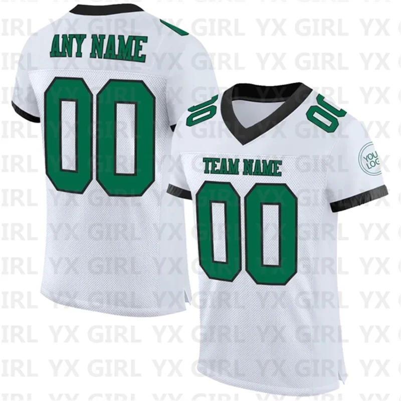 Custom White Kelly Green-Black Mesh Authentic Football Jersey Personlized Team name and you name number V-Neck Football T-Shirts