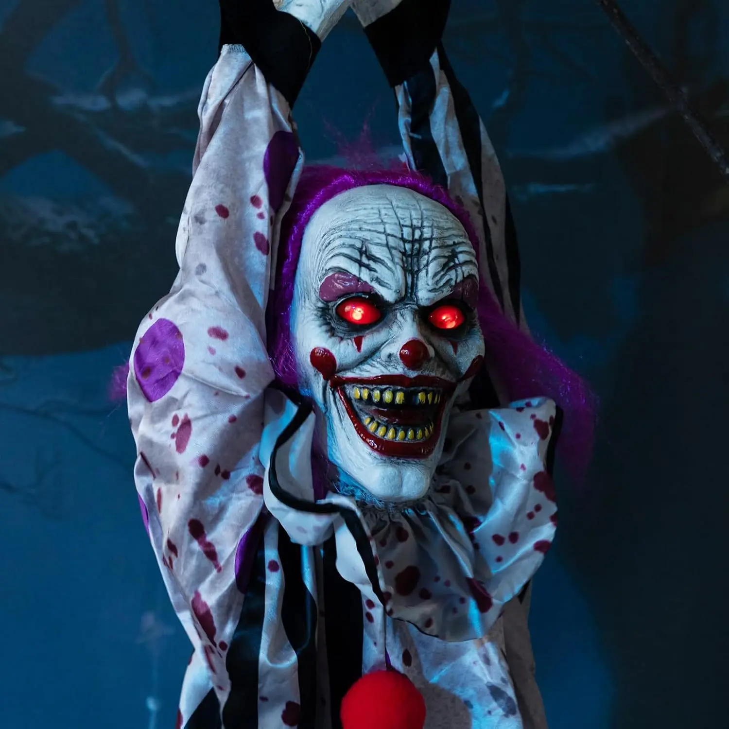 Animated Hanging Halloween Clown with Chain and Glowing Eyes description 8