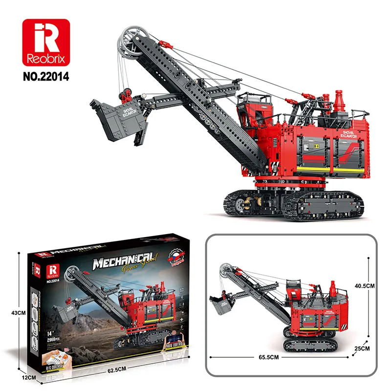 Reobrix 22014 Front Shovel Rope Excavator Model Rc APP Remote Control Engineering Series DIY Toys Building Blocks Gift For Boys