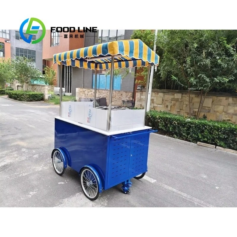 Customized Colorful Mini Mobile Food Cart With Awning For Outdoor Ice Cream Beverage Snack Street Vending Startup Business