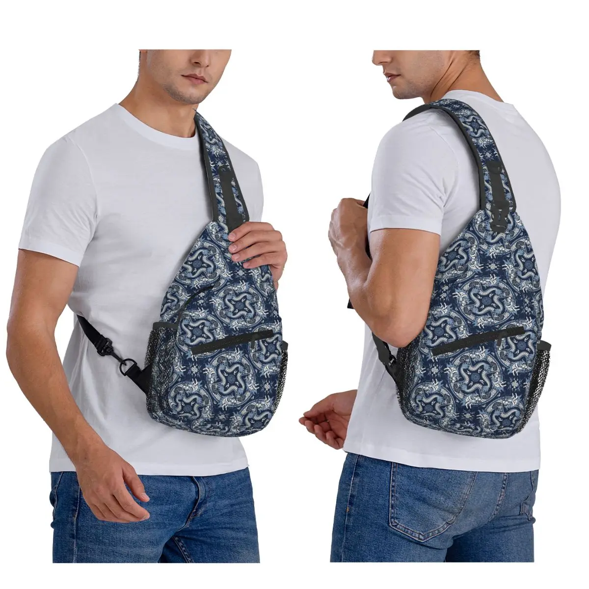 التنين الصيني حقيبة الصدر الرجال حبال Crossbody على ظهره حقيبة صدر للرجال السفر المشي لمسافات طويلة Daypack حقيبة كتف