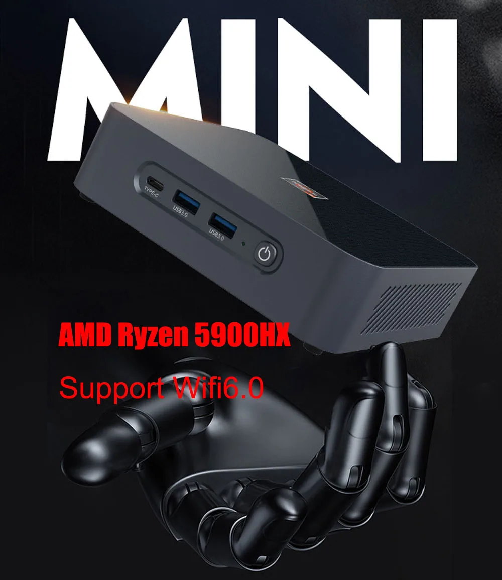 AMD Ryzen Mini PC Ryzen 9 5900HX 7 5600H Windows11 Dual LAN NVMe SSD Vega 8 Graphics Desktop HTPC Gaming Computer Type-C WiFi