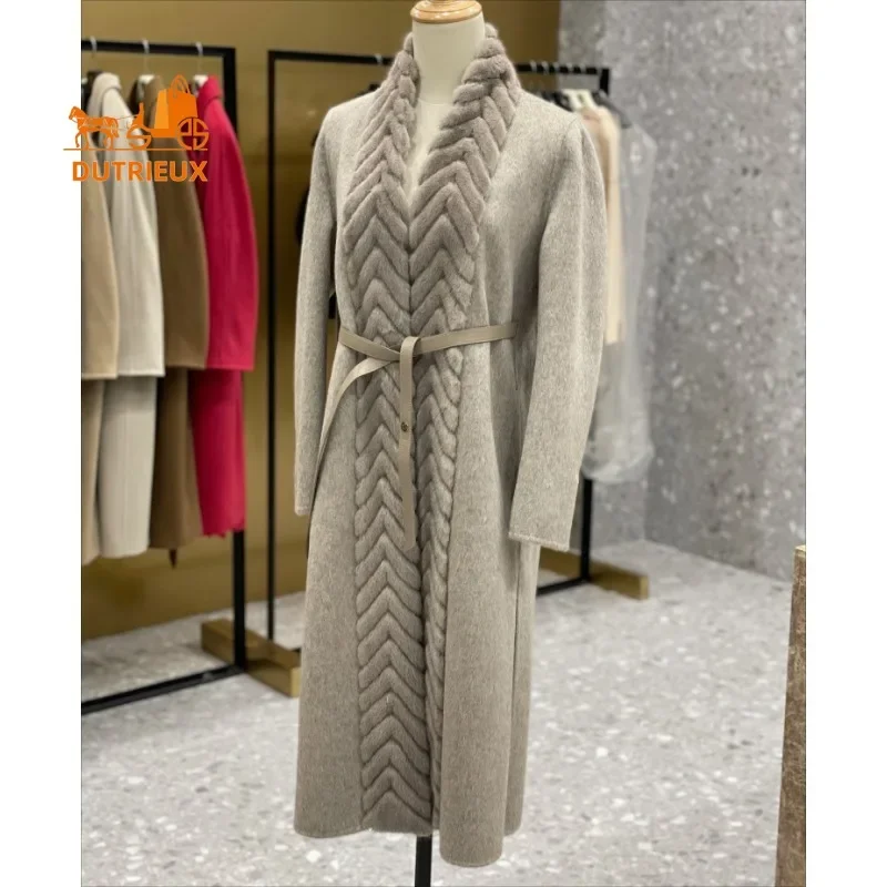 High-end 2024 New Women Long Mink Collar Cashmere Coat, Luxury Double-sided 100% Cashmere Wool Coat Winter Warm Jacket for Women