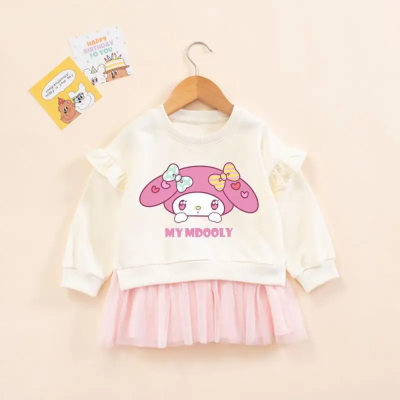 

Детская газовая юбка Kawaii My Melody Kuromi аниме мультфильм весенний Повседневный Свитшот платье футболка платье принцессы подарок для девочки