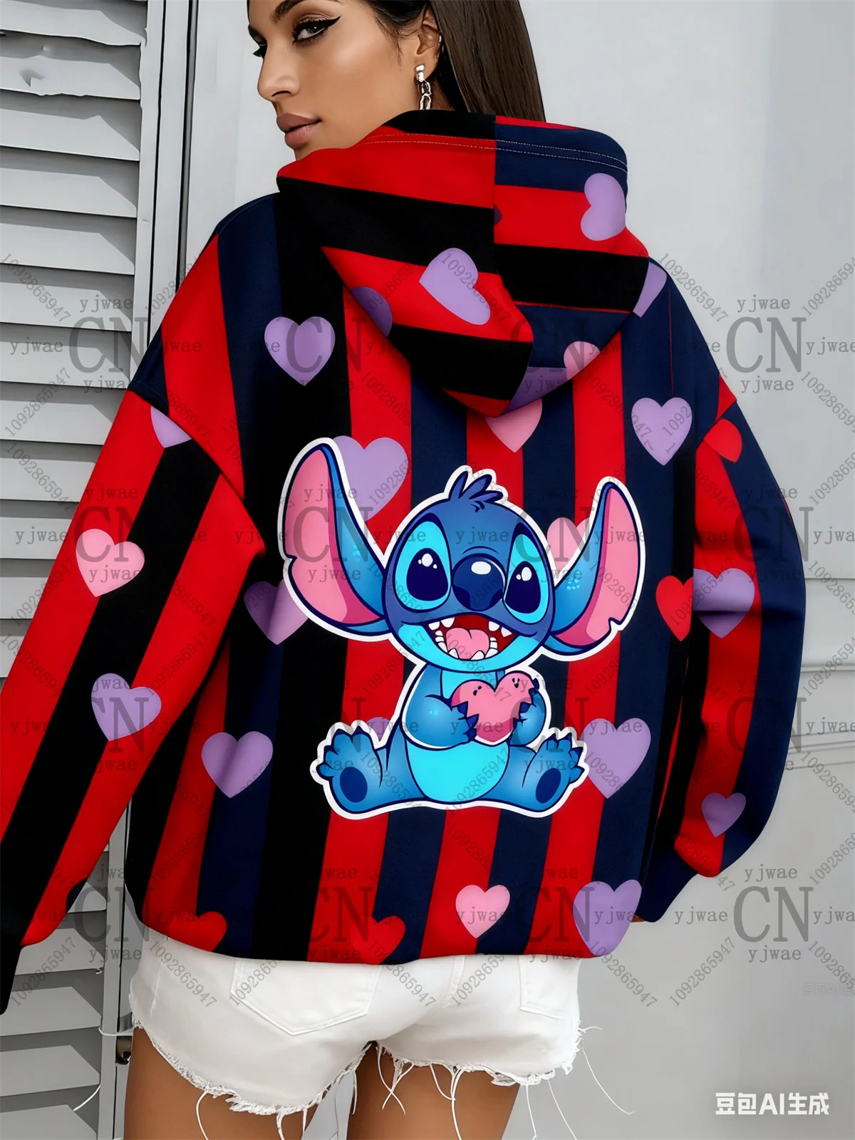 غرزة الكرتون اللون منعت الرسم هوديي 3D تصميم مطبوع لخريف وشتاء المرأة الجديدة الملابس الرياضية في الهواء الطلق هوديي