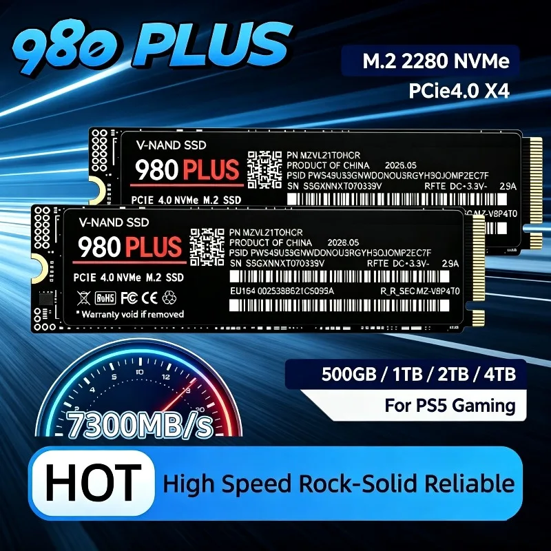 980 PLUS Internal M.2 NVMe SSD PCIe Gen4.0 X4 TLC 3D NAND 7300MB/s, 1TB, 500GB, 2TB, 4TB, 2280 Gaming Drive For PS5, PC, Laptop.