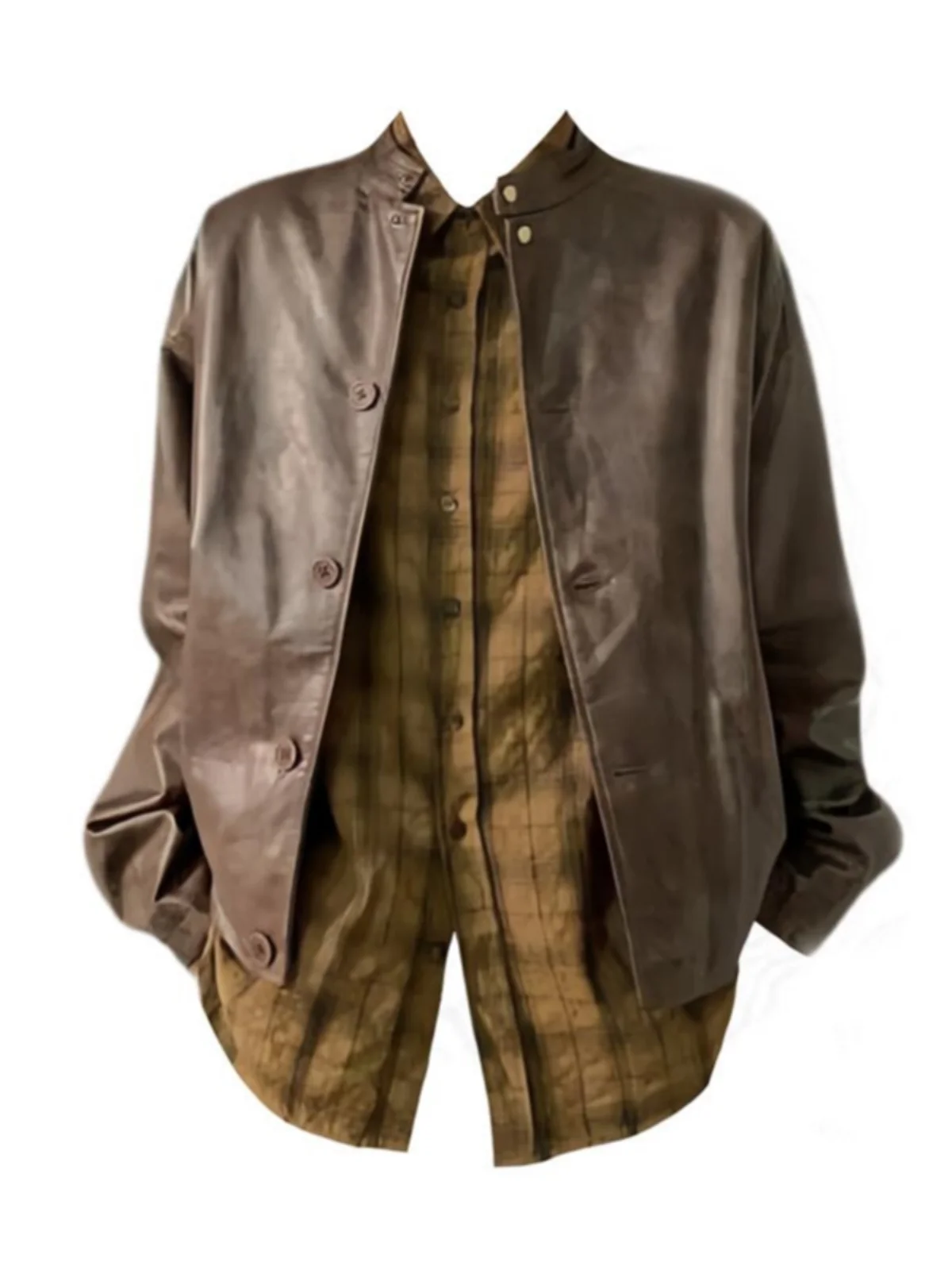 Giacca Americana in Pelle Sintetica Oversize per Donna, Nuova Collezione Primavera Autunno, Stile Vintage con Colletto Alto, Materiale PU