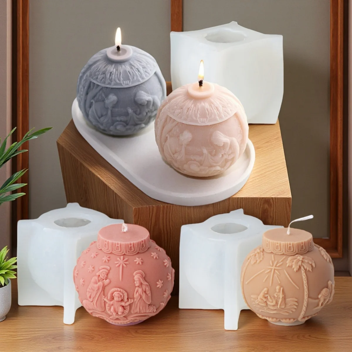 Molde de silicone esfera da família de jesus, faça você mesmo, jesus maria, família sagrada, bola redonda, resina, ornamento de gesso, decoração de casa, ferramenta de fabricação de artesanato