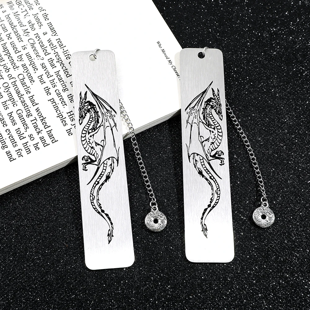 2Pcs/set Gothic Cool Dragon Bookmark for Men Teen Boys Book Lover Gifts for Friends Stainless Steel Book Page Mark Gifts