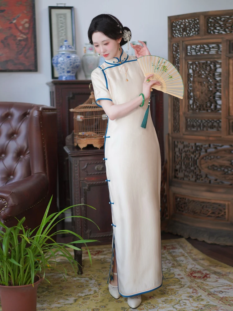 

Традиционный китайский халат Dianci Long Dr: дышащий, с открытым передом, в ретро-стиле, для повседневной носки, летний сезон