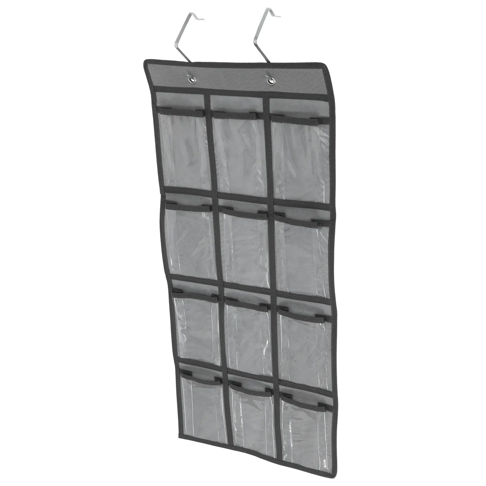 

12-Grid Wall Hanging Jewelry Pouch Transparent Phone Storage Bag Classroom Meeting Non Woven Foldable Metal Rings