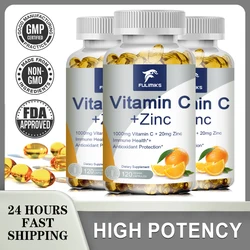 Vitamin C 1000mg with Zinc 20mg | Non-GMO & Gluten Free Vegan | Antioxidant Supplement for Immune Support | 60/120 Caps