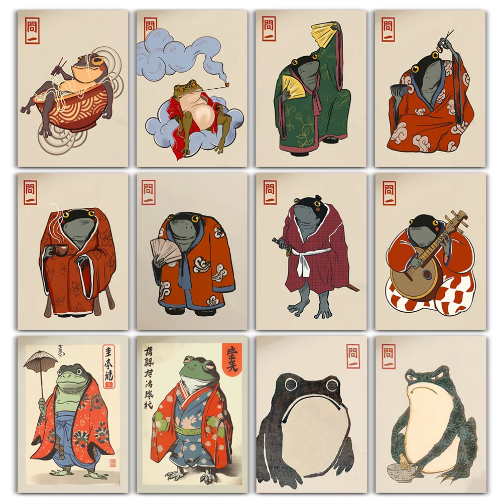 Japońska Żaba Plakat Śmieszne Żaby Estetyczne Wydruki Zwierzęta Pokój Dom Klub Przedpokój Wystrój Sztuka Malarstwo Ścienne Matsumoto Hoji Artwork
