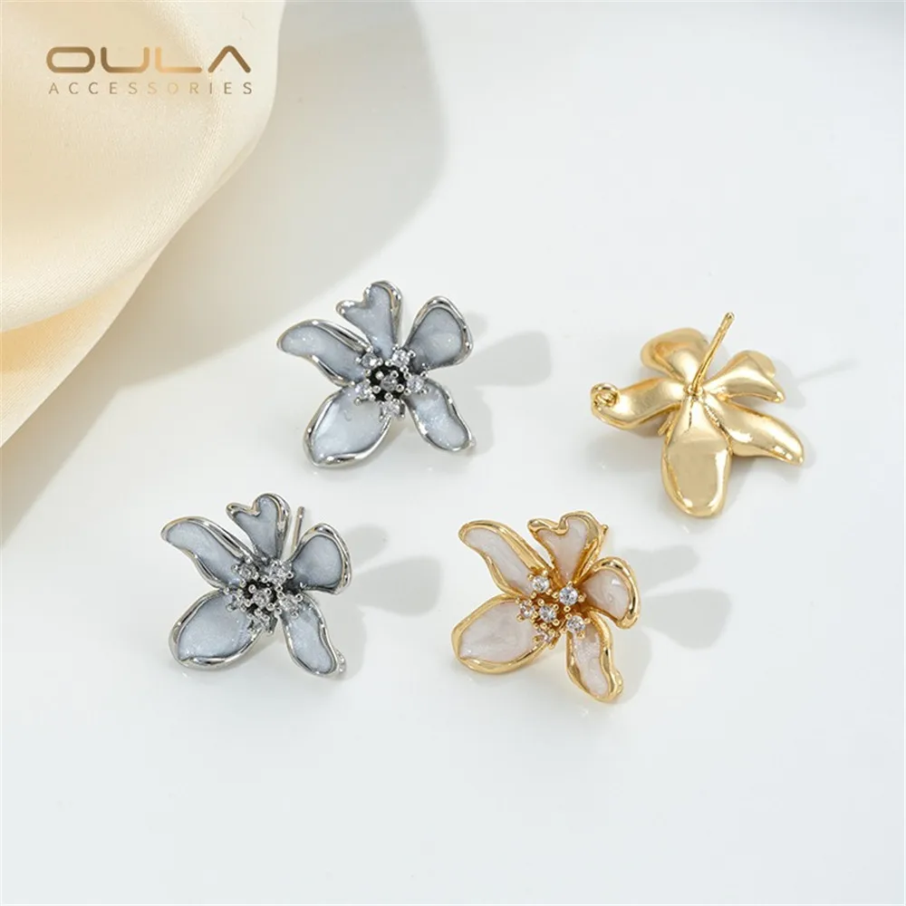 

14K Gold-plated Earrings Pendant Flower-shaped Stud Earrings 925 Silver Needle Diy Earrings Accessories Handcrafted Material