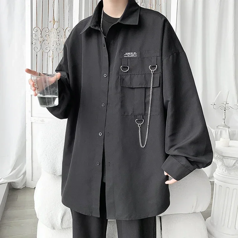 

Streetwear Fairy Shirts Korean Chain For Alt Black Men's Gothic Clothes Clothing Men Shirt Harajuku Oversized Fashion Grunge