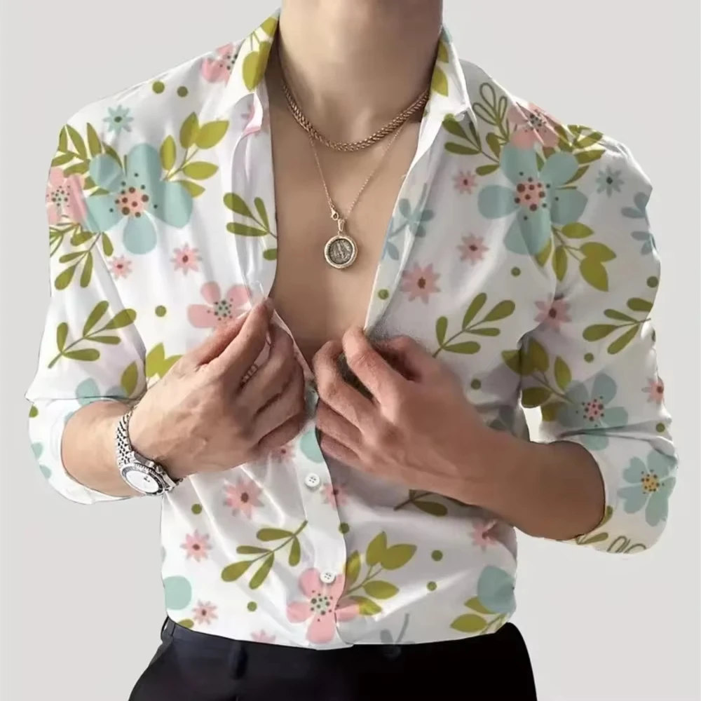 

​ ​ 2025 унисекс рубашка с цветочным 3D принтом в стиле Харадзюку, оверсайз с длинными рукавами, весенне-осенняя уличная одежда ​