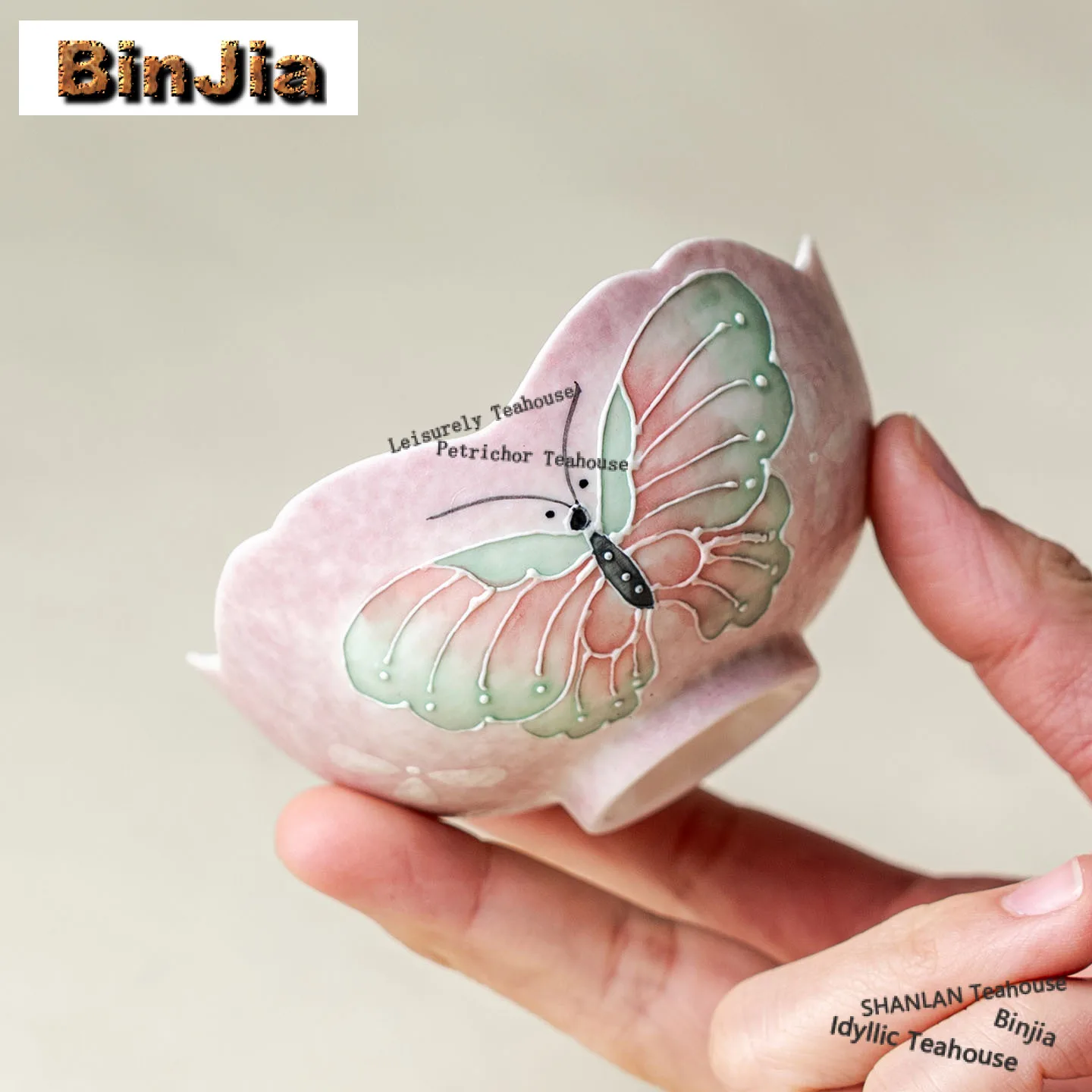 100ml Hand-painted Butterfly Flower Mouth Teacup Creative Tea Bowl Set Of Cups Tea-tasting Smelling Cup Chazhan Master Cups Cafe