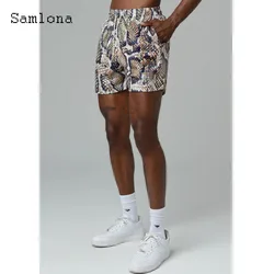 2024 America and Europe Snakeskin Print Beach Shorts Men Stand Pocket Classic Running Shorts Men's Drawstring Short Pants New