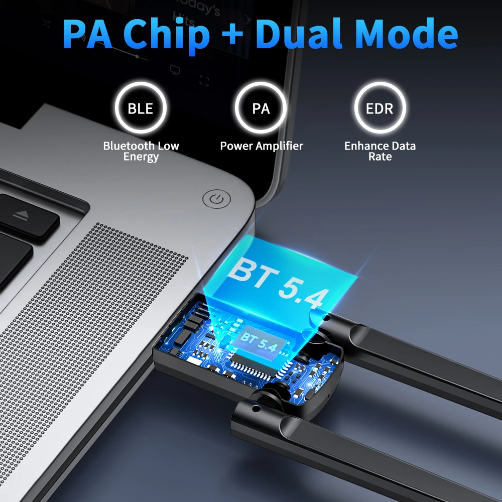 Electop 180M Adapter Bluetooth 5.4 Darmowy sterownik USB Bluetooth Dongle Adaptador dla Windows 11/10/8.1 Mysz Klawiatura Odbiór audio