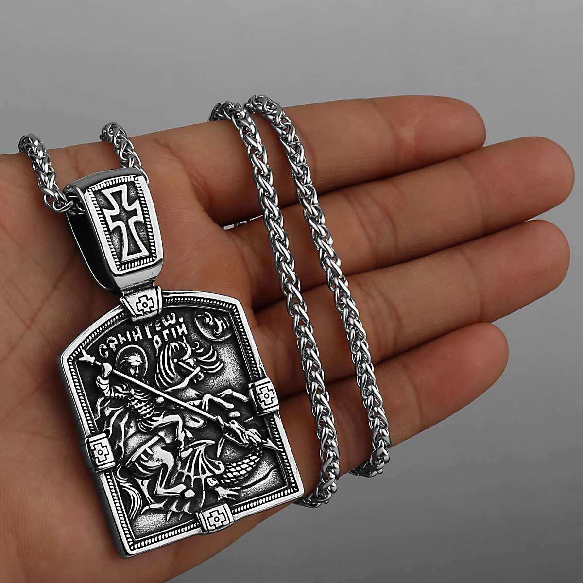 Christian Warrior Saint George Cross Pendant Men Women Religion Faith Bless Necklace Handmade Stainless Steel Jewelry Gift