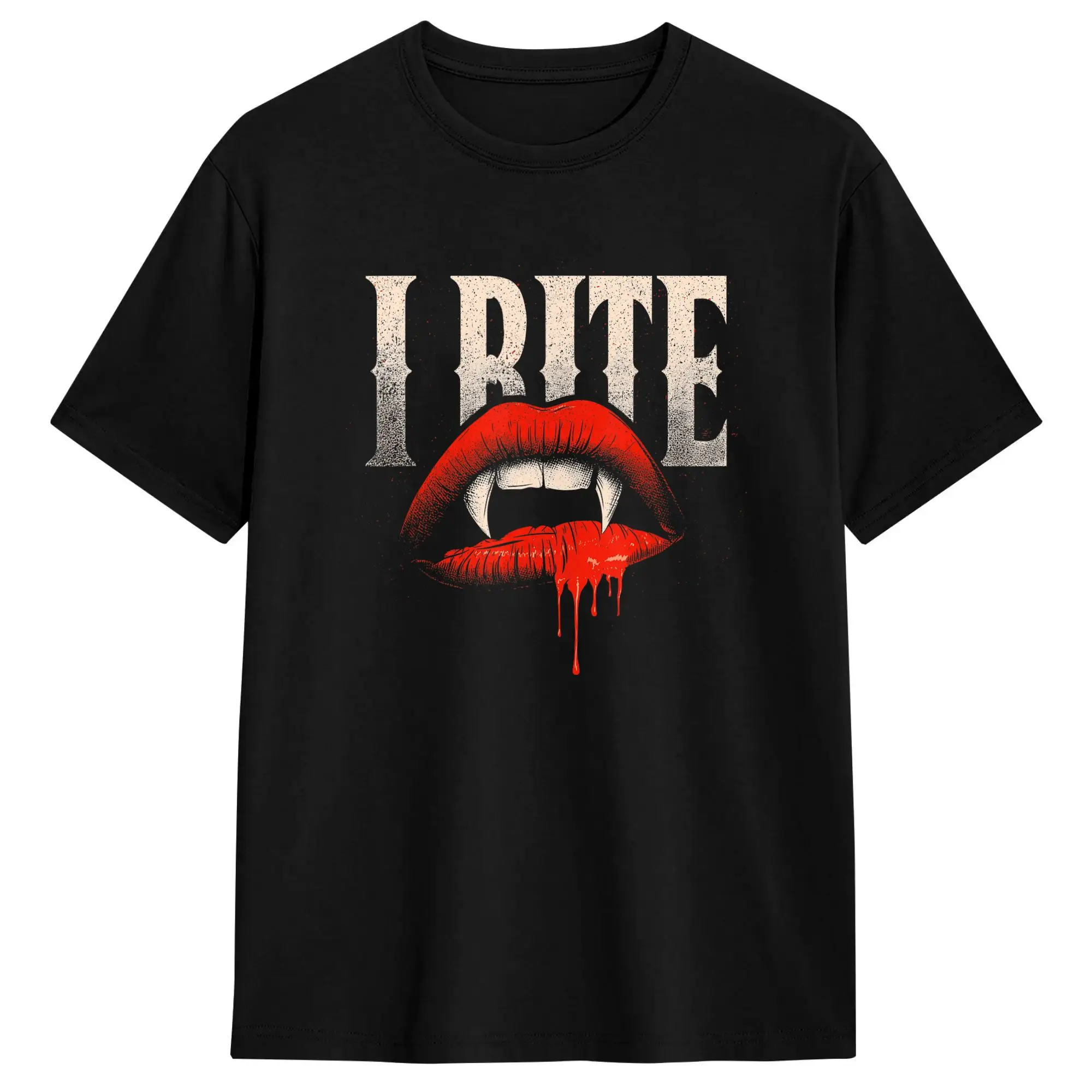 Mens T-Shirt I Bite Vampire Fangs Teeth Red Lips Spooky Halloween T Shirts Trending  Summer Tees Aesthetic Cotton Tops Gift Idea