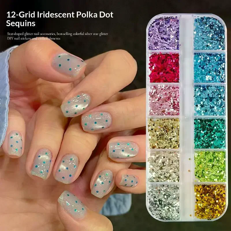 1 Set 12 Colors Round Dot Nail Art Glitter Sequins High Sparkle Easy Application For Home DIY And Professional Salon Nail Use