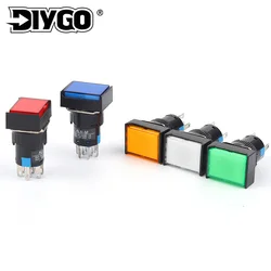 AB6 Rectangle 16mm Momentary Locking Reset With lamp Push Button Switch Red Yellow Blue Green White Power Switch With socket