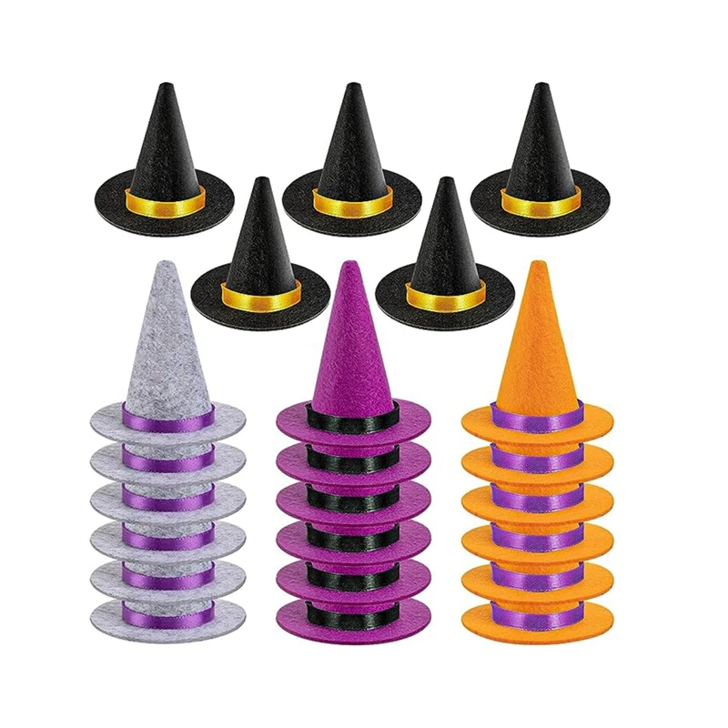 

23 PCS Mini Witch Hats Halloween Felt 4 Color Witch Hats Felt Witch Hats Halloween Wine Bottle Party Decoration 7 X 8Cm