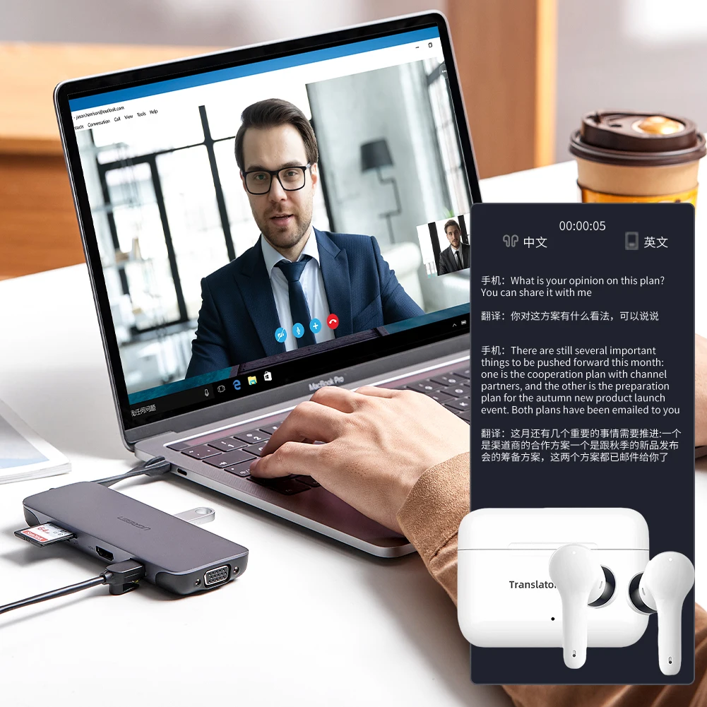 Беспроводные наушники-переводчики с шумоподавлением, Bluetooth-совместимые наушники-переводчики 5.4, 144 языка для путешествий и бизнеса