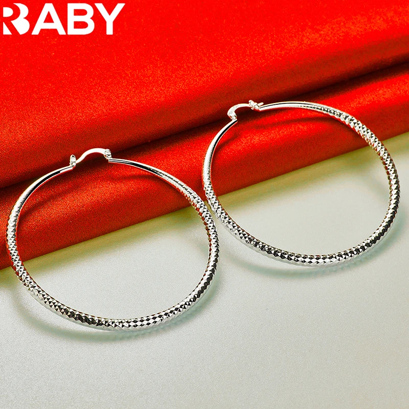 925 Sterling Silver Granule Big Circle 70mm Hoop Earrings For Women Wedding Engagement Fashion Party Jewelry Elegant Accessories