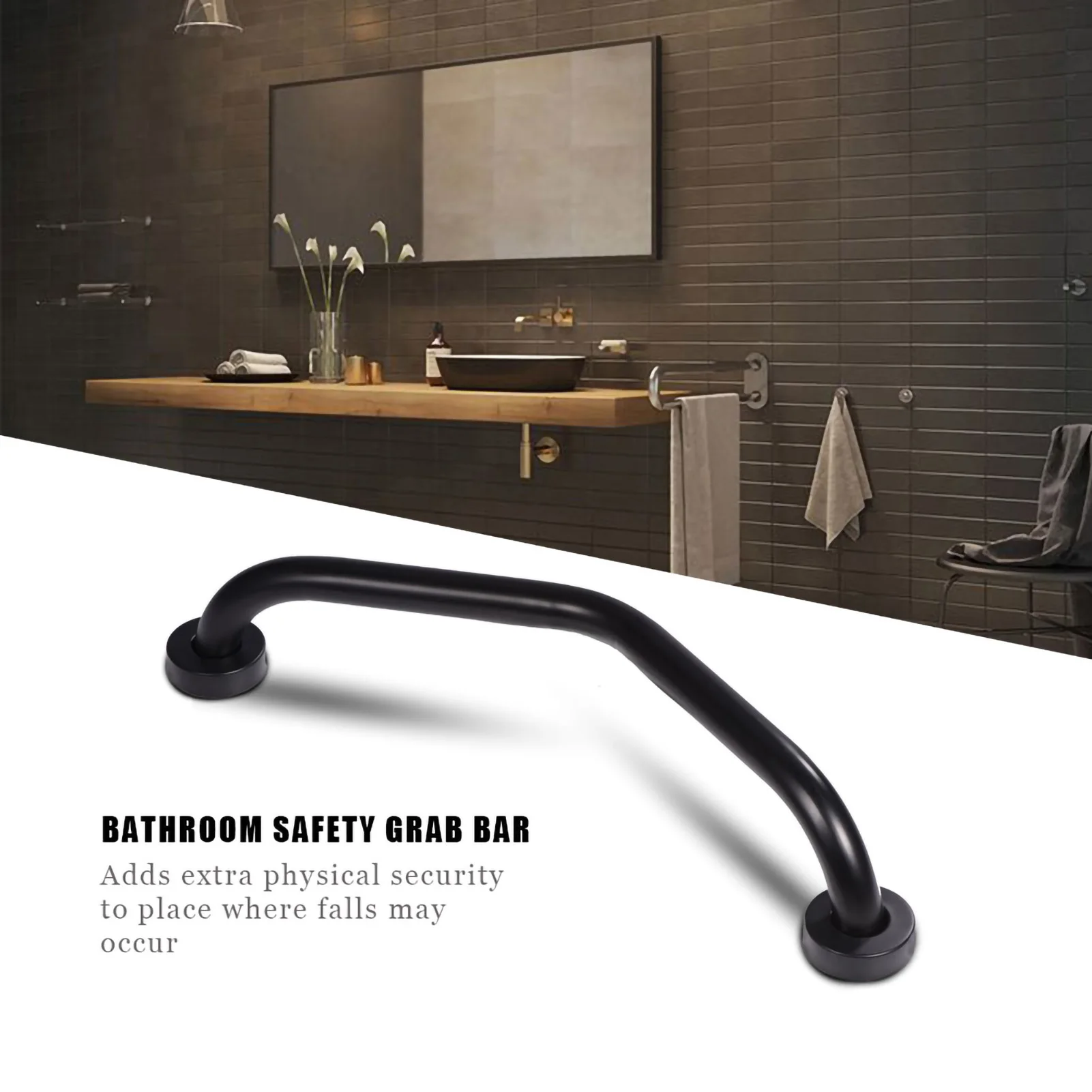 

Curved Shower Tub Stainless Steel Safety Grab Bar Towel Rack Wall Mounted Bathroom Handrail