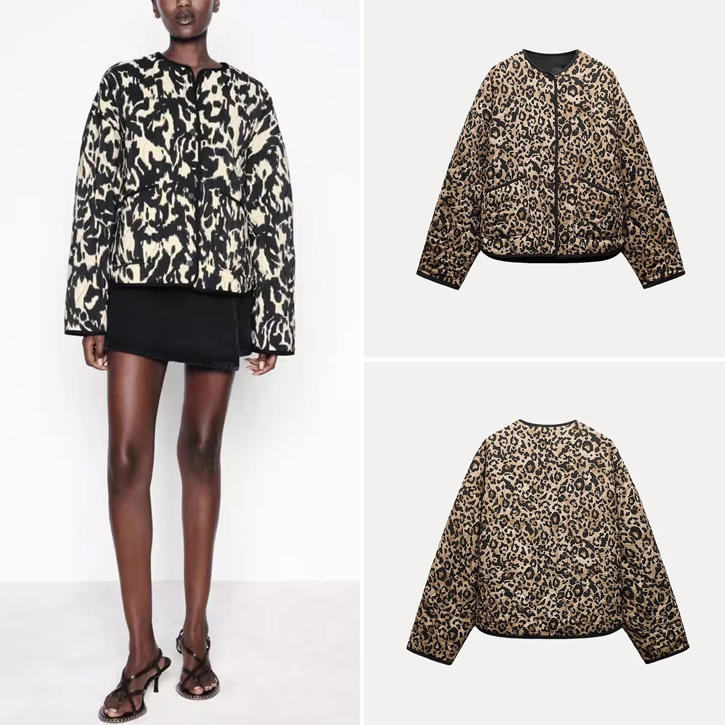 

2025 Summer New Women's Sle Light Thin Long Sve Leopard Print Jaet Cotton Outerwear Breathable round Ne Button Closure