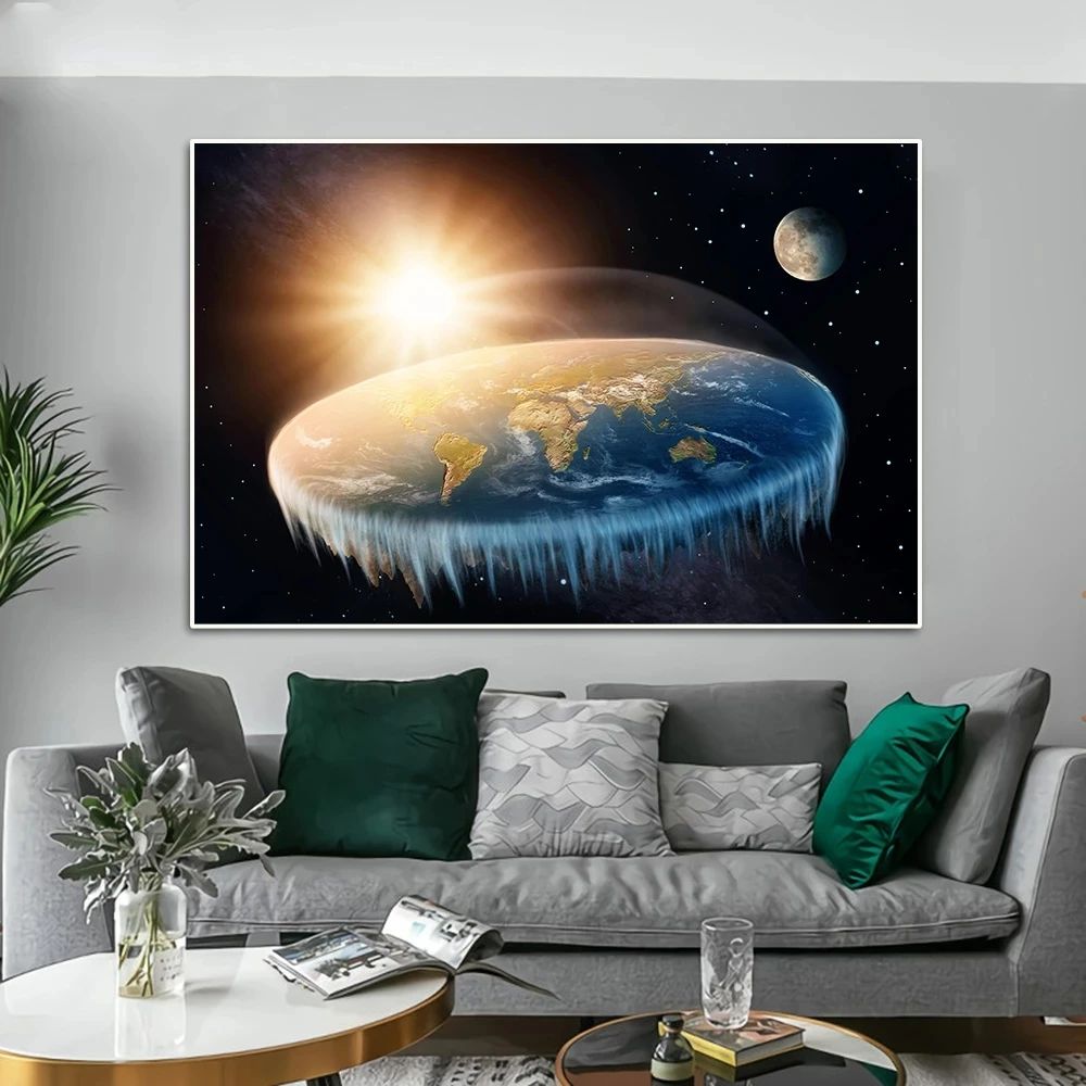 Flat Earth with Dome Posters Art Canvas Painting HD Print Wall Art Pictures for Modern Suitable Living Room Office Home Decor