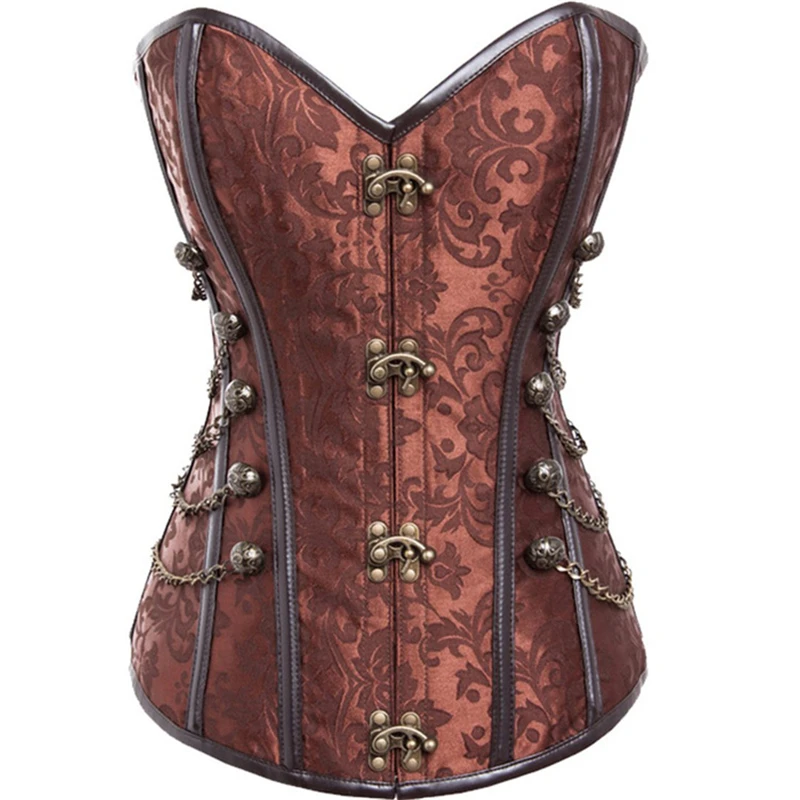 

Sexy Women Steampunk Corset Top Vintage Lace-Up Chain Decoration Overbust Bustiers Gothic Body Shaper Bustier Lingerie Plus Size