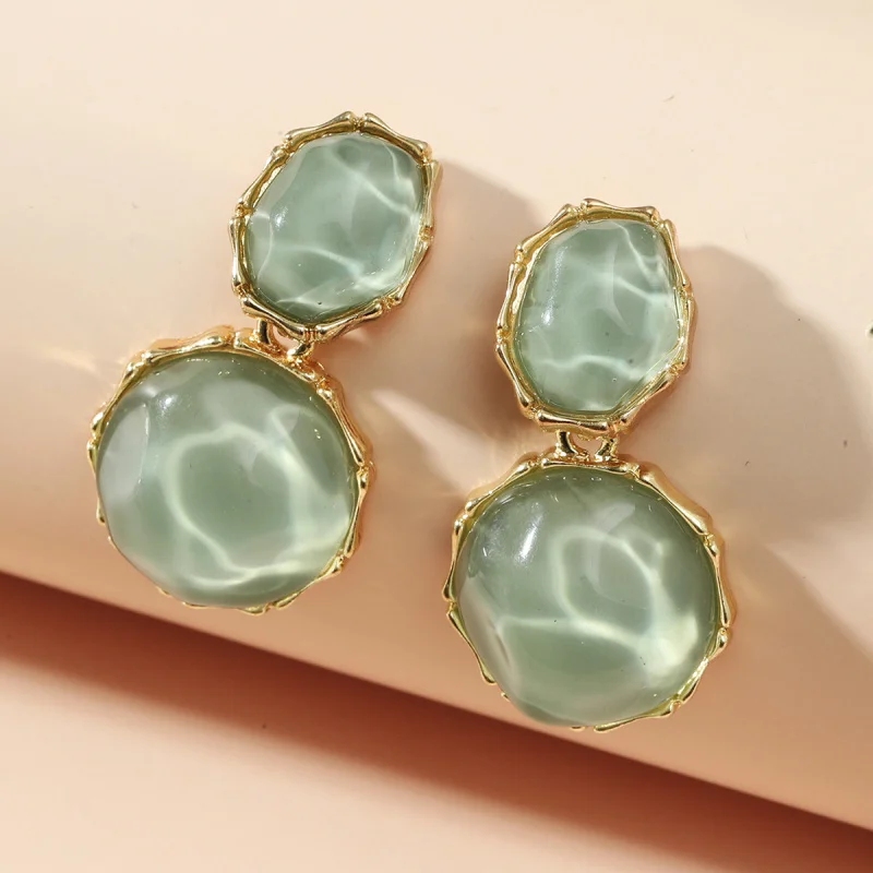 

Asymmetrical Mint Ear Studs Irregular Oval Design Wavy Texture Earrings Unique Modern Jewelry Set