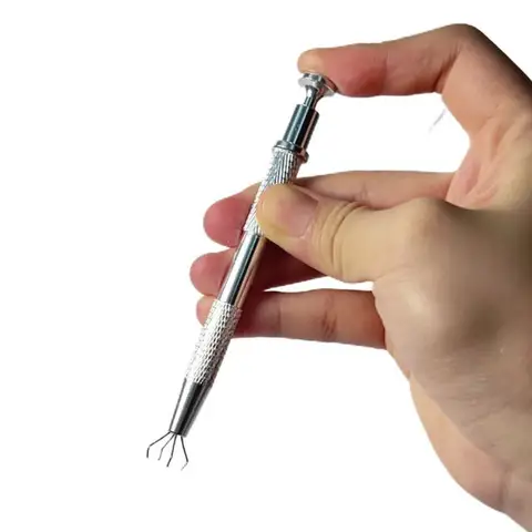 IC Chip Extractor Tool 4-Claw Grabber Tweezers Metal Handle for PCB Computer Motherboard Repair SMD IC Puller Components Holder