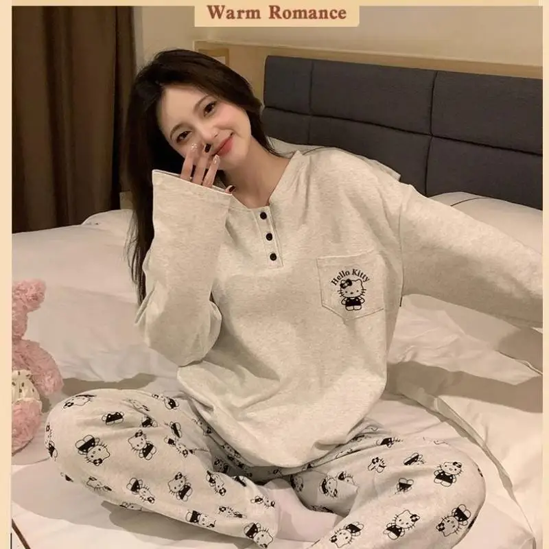 Sanrio Cartoon Hello Kitty Winter Pajamas Set Long Sleeves Cute Trousers Flannel Pajamas Set Home Wear Pajamas Set Gifttoys New