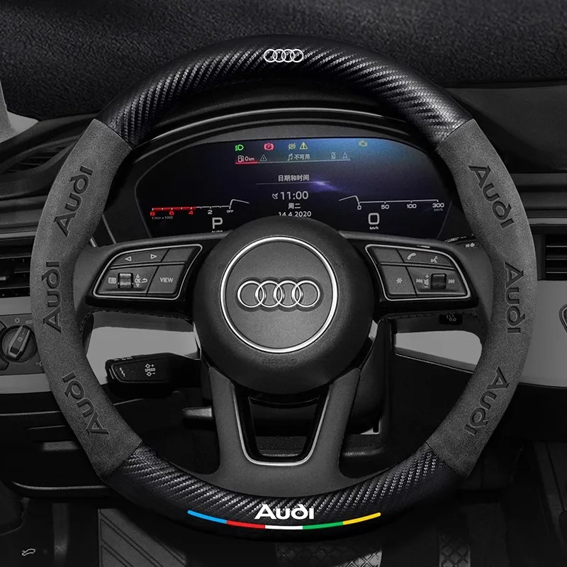 Car AntiSlip Carbon Fiber Leather Steering Wheel Cover For Audi A3 A4 A5 A6 A7 A8 Q1 Q2 Q3 Q5 Q7 Q8 S3 S4 S5 S6 RS3 RS4 RS5 TT