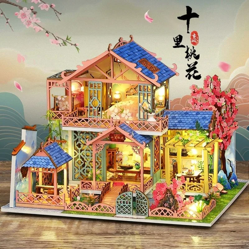 

Изысканная деревянная сборная модель коттеджа в древнекитайском стиле, подарок на день рождения и игрушка
