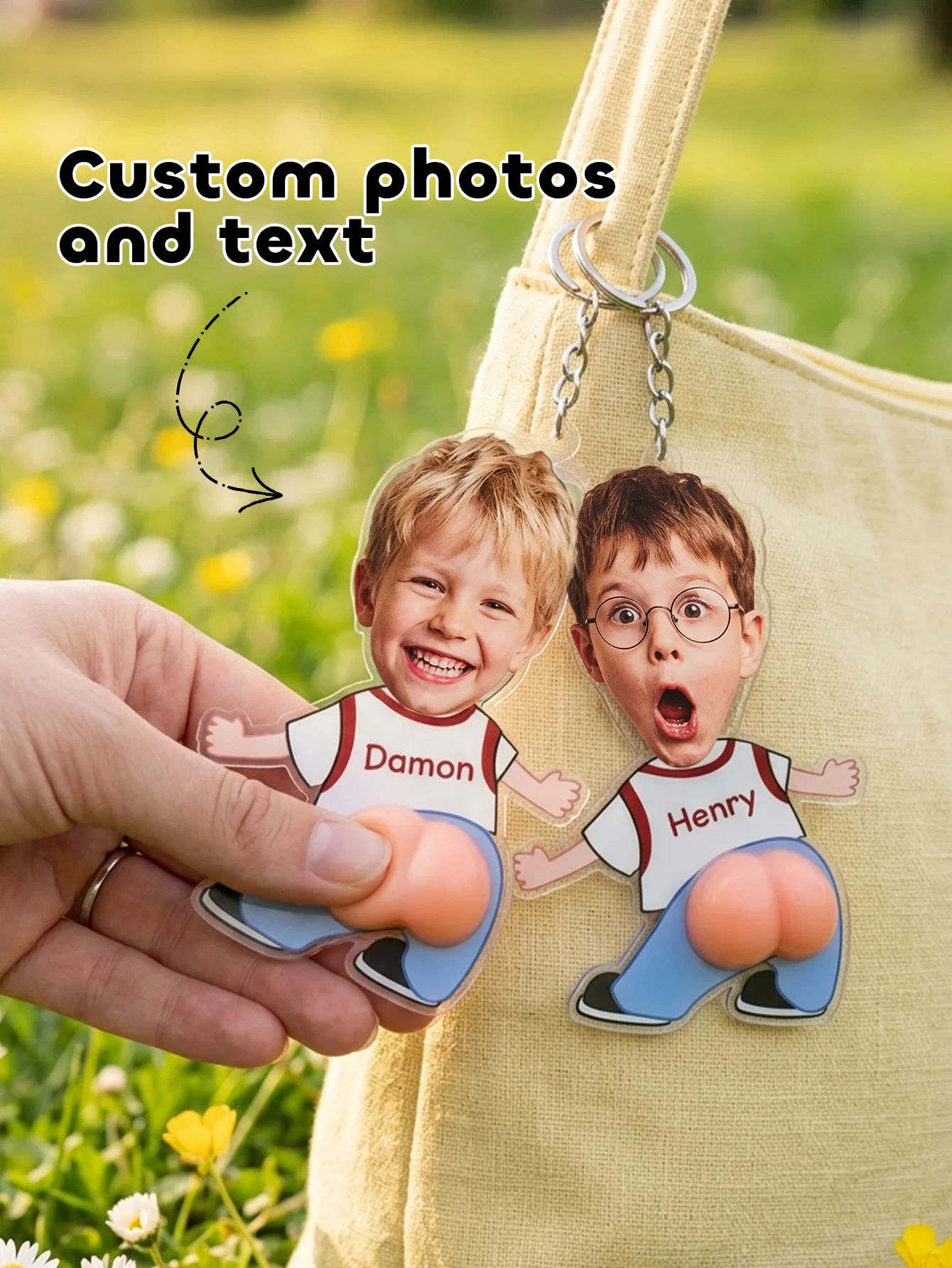 1pc Custom Photo Squishy Butt  Acrylic Keychain，Personalized Stress Relief Keychain for Kids