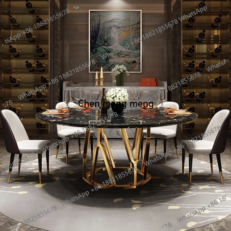 Stainless steel titanium round marble dining table round Modern style  simple dining table