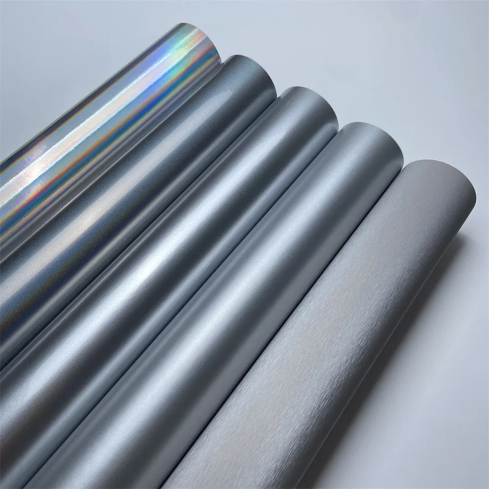 Silver Vinyl Car Wrapping Film Glossy Matte Brushed Chrome Vinyl Wraps Air Free for Motorcycle Auto Decals