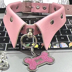 Harajuku accessori rosa collare in pelle collana con ciondolo in osso girocollo per donna gioielli Grunge Punk Goth moda coreana