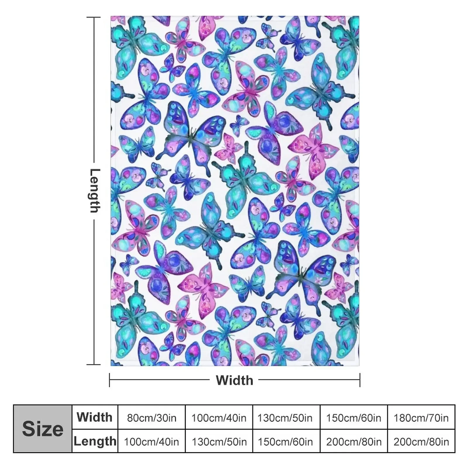 Watercolor Fruit Patterned Butterflies - aqua and sapphire Throw Blanket Summer Beddings Soft Beds Beautifuls Hair Blankets