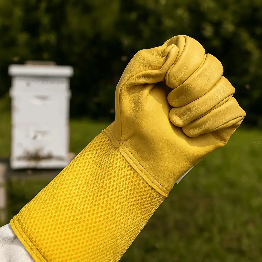 

Leather Beekeeping Gloves Goatskin Breathable Mesh Protective Gloves Durable Windproof Ventilated Gloves Beginner Use
