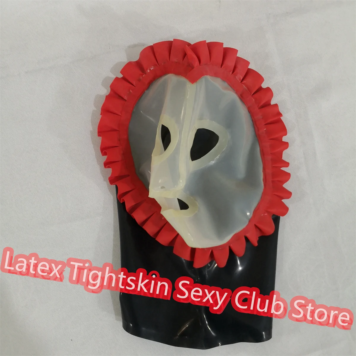 

Sexy Latex Hood Transparent with Red Lip Black Back Zip Halloween Cosplay Costumes