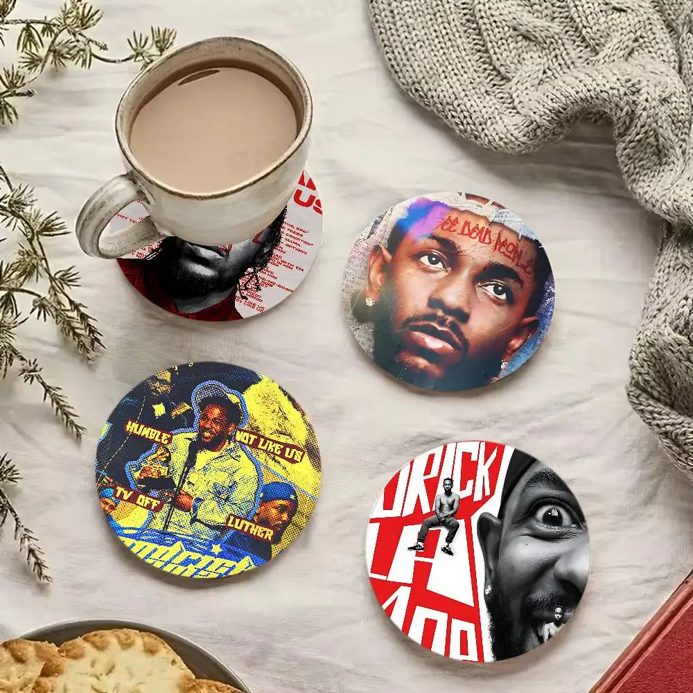Rapper Hip Hop Kendrick Lamar Damn Printed Coasters Suitable for Daily Family Party Decoration, Office, Non-Slip Wooden Coasters