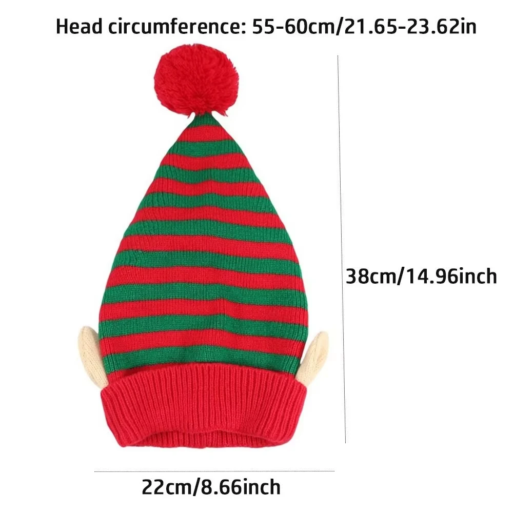 1PC Christmas Holiday Gift Striped Pattern Christmas Hat with Small Ears Xmas Cap Holiday Knitted Hat Winter Party Accessories