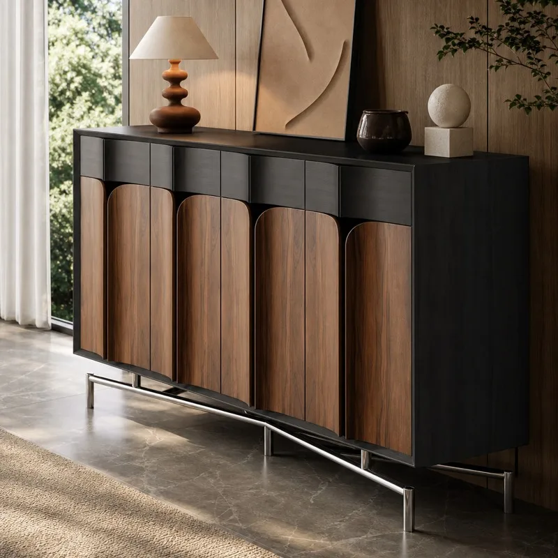 Modern light luxury walnut side cabinets, kitchen household lockers